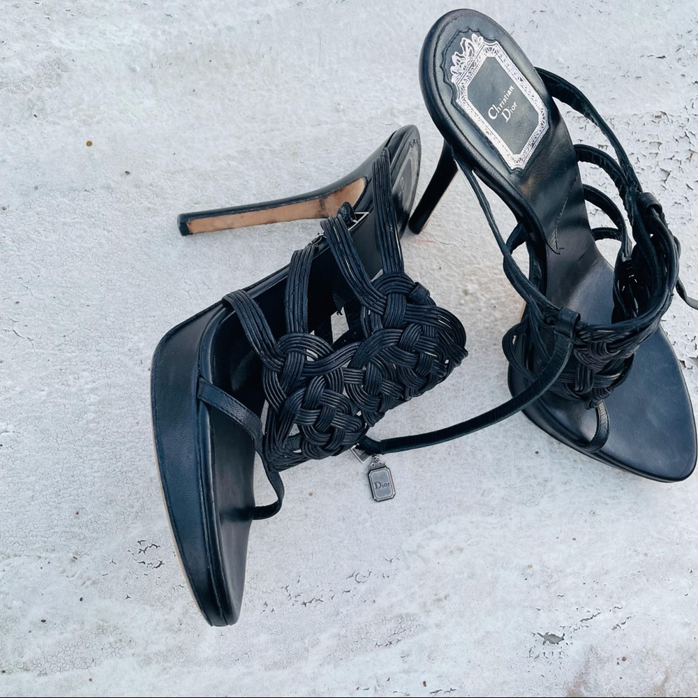 Christian Dior black leather strapped open-toe slingback 4.5”stiletto high heels - Picture 16 of 16